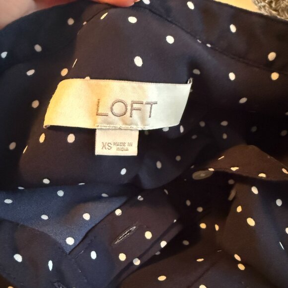 LOFT blue and white polka dot long sleeve button down blouse women's size XS - Picture 11 of 12